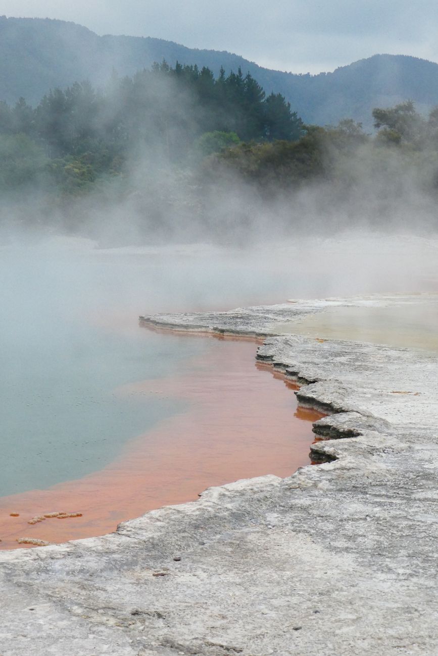 Rotorua volcanic steam vents and geothermal lake